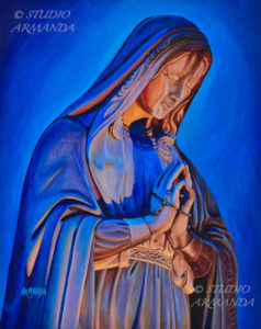 11x14 acrylic on masonite Mary statue at night, dramatic light