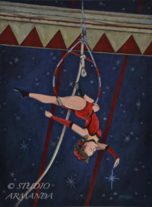 18x24 female circus performer on swing acrylic